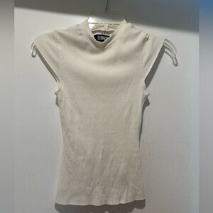 Reformation Cream Ribbed Short Cap Sleeve Top Size XS